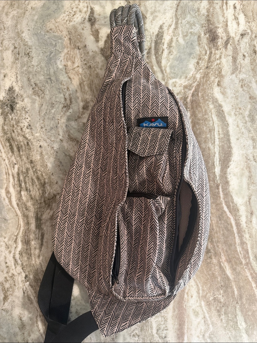 Kavu Brown Chevron Rope Sling Bag